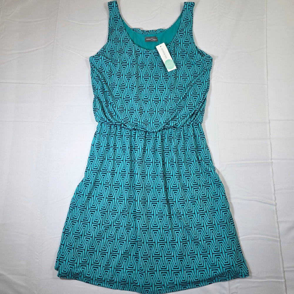 Market & Spruce Stitch Fix Teal Geometric Sleeveless Blouson Dress Large NEW